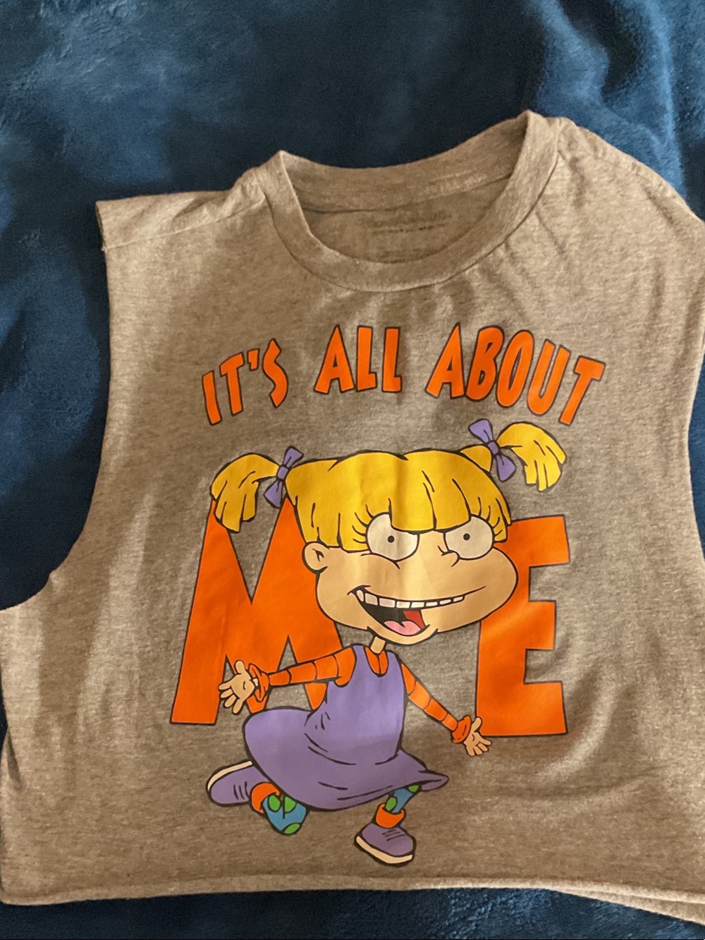 Nickelodeon Gray Muscle Tee with Orange & Purple Rugrats Graphic